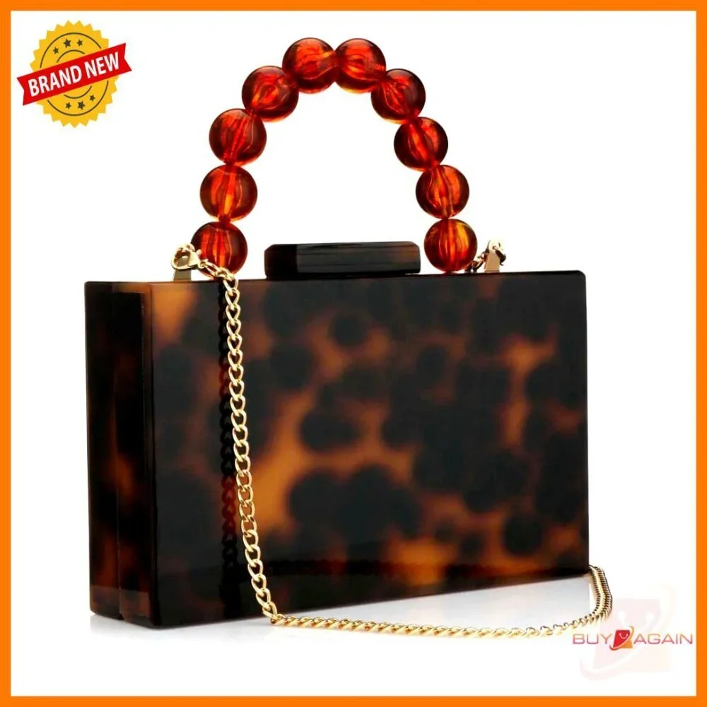 Acrylic Evening Clutch with Pearl Chain, Crossbody Bag for Formal Events